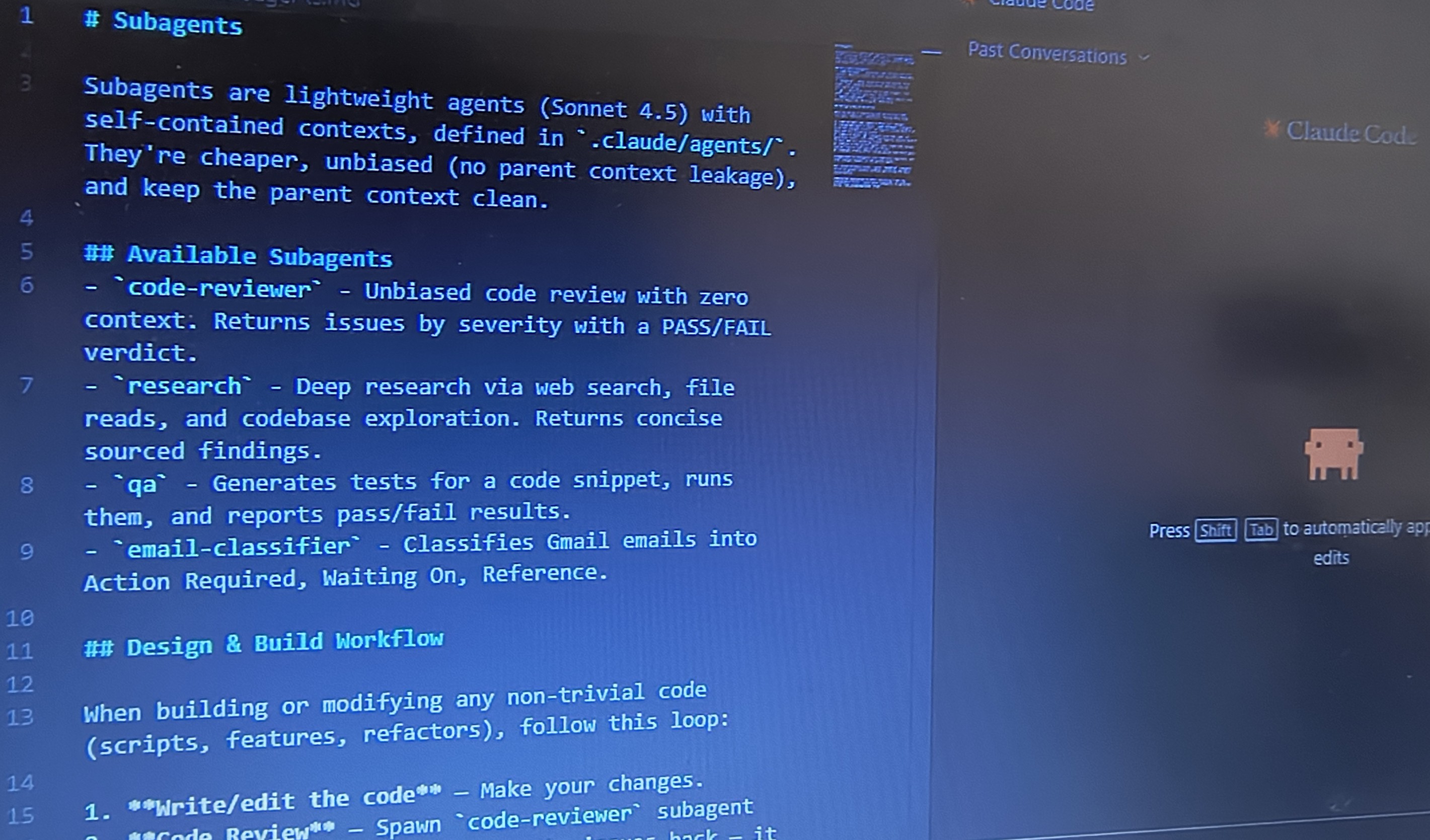Claude Code open beside notes about an AI-assisted development workflow