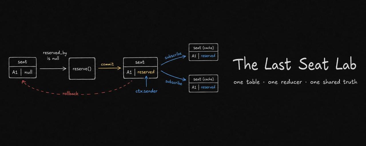 A hand-drawn map of a seat moving through a reducer into one committed database state and two subscribed caches